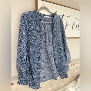 Notations Blue and White Floral Blouse